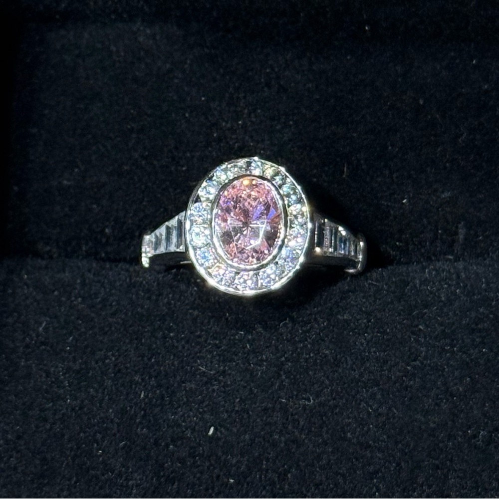 Sterling Silver Pink & White CZ Ring, Size 7